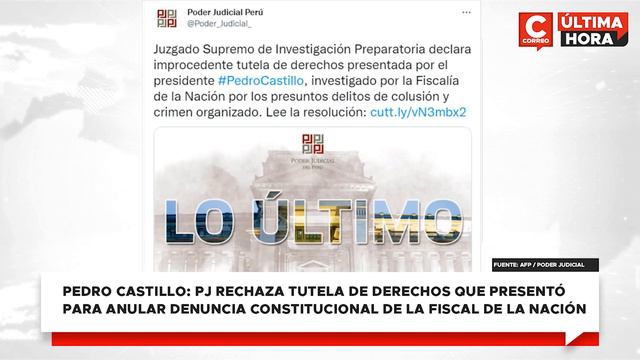 PEDRO CASTILLO: PJ rechaza tutela de derechos que presentó para anular denuncia constitucional смотреть онлайн