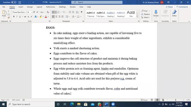 Baking Ingredients And Their Specifications {Dr Muhammad Shahbaz Bhatti] Baking Technology