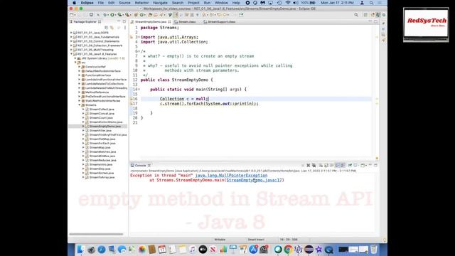 # 181 Java Streams Tutorial | java 8 stream empty | Java Streams Tutorial | java 8 | RedSysTech смотреть онлайн