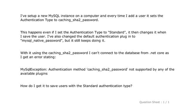 MySQL : MySQL changing authentication type from standard to caching_sha2_password смотреть онлайн