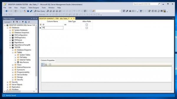 Работа с MS SQL Server Management Studio. Создание отношения "Один к одному".