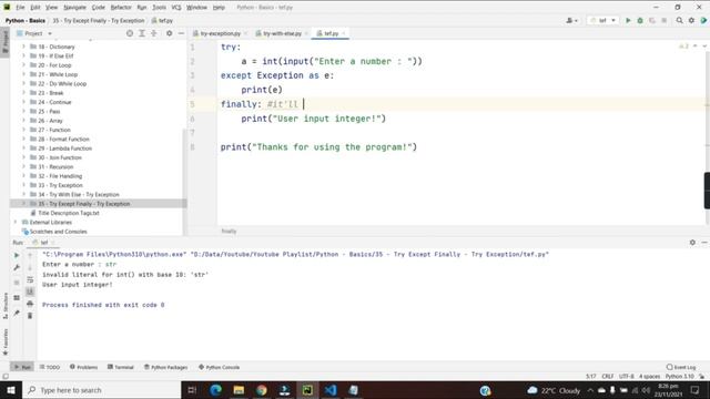 35 - Try Except Finally - Try Exception | Python Full Course For Beginners смотреть онлайн
