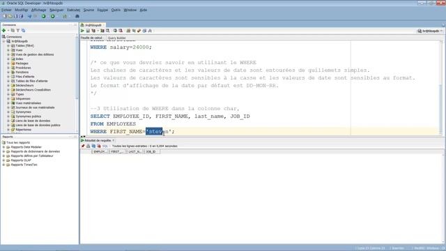 Formation sur Oracle 12 C: 20. La clause WHERE et Les opérateurs de comparaison смотреть онлайн