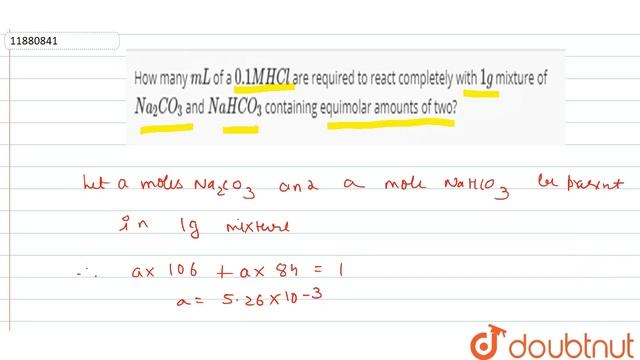 How many `mL` of a `0.1M HCl` are required to react completely with `1 g` mixture of ` смотреть онлайн