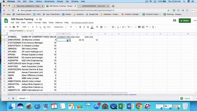 How to track NSE Stocks on Google Sheets? (Real-time Stock Price) | Trade Brains смотреть онлайн
