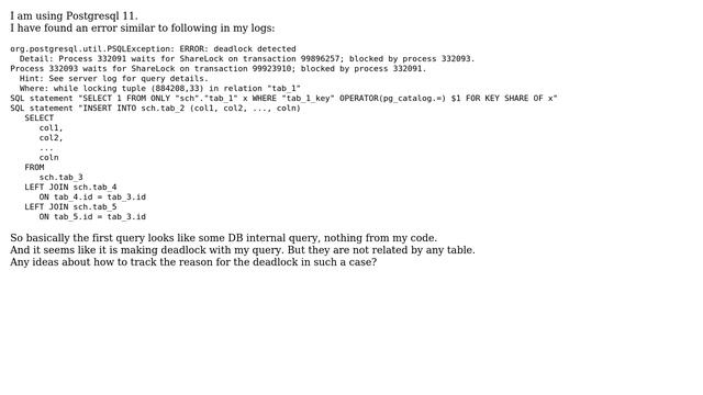 Databases: Posgresql - deadlock on non related queries смотреть онлайн