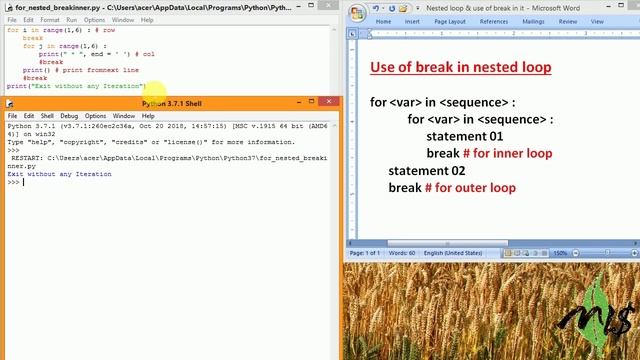 Use of break in a nested loop||CS&IP||CBSE||CSE||Com.Sci. смотреть онлайн