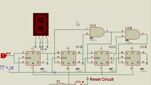 CD4027 Based 4 Bit Up Counter Simulation In Proteus