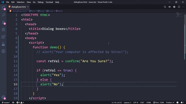 JavaScript - ES6 #15 | Dialog Boxes - Alert, Confirm, Prompt input pop ups | Tharun Shiv смотреть онлайн