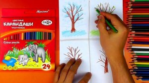 Времена года - Рисуем деревья цветными карандашами