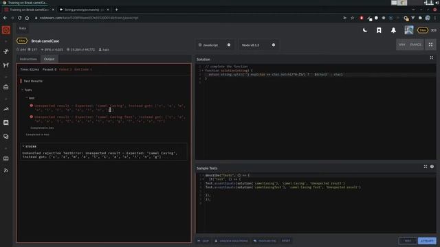 CodeWars - Fundamental - JavaScript - Break camelCase смотреть онлайн