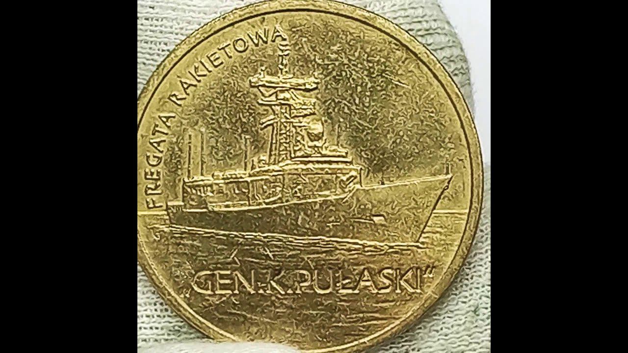 Сколько стоит монета 2 злотых 2013 года. Польша. Ракетный фрегат генерал  Пуласки.
