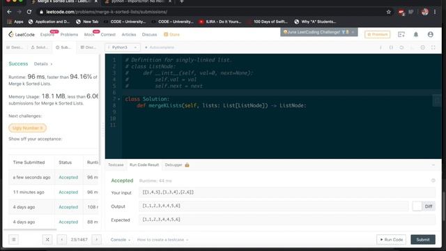 Leetcode: Merge K sorted Lists Python смотреть онлайн
