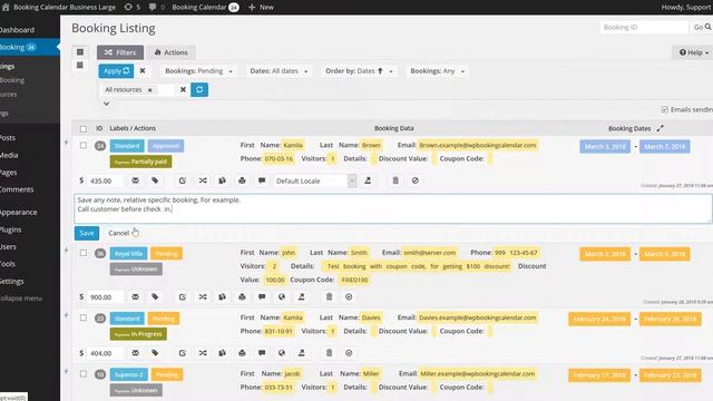 Booking Calendar - Booking admin panel - Booking Listing page. смотреть онлайн