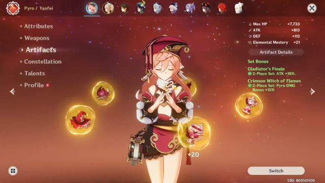 Yanfei Artefact Test. 4 sets Wanderer's Troupe|2 Crimson Witch of Flames + 2 sets Gladiator's Final смотреть онлайн