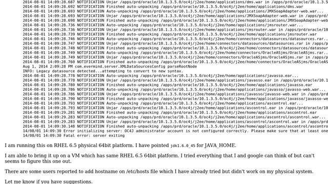 Unix & Linux: Error initializing server: OC4J administrator account is not configured смотреть онлайн