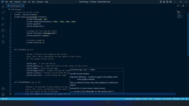 Python Turtle Graphics Tutorial: Creating a Circle Snowflake with Recursion and Random Colors смотреть онлайн