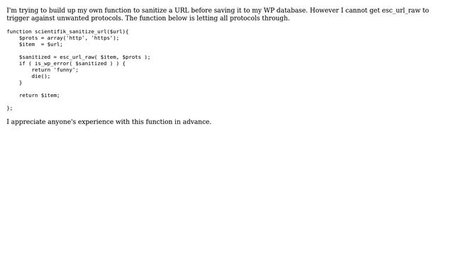 Wordpress: Using esc_url_raw with protocols properly смотреть онлайн