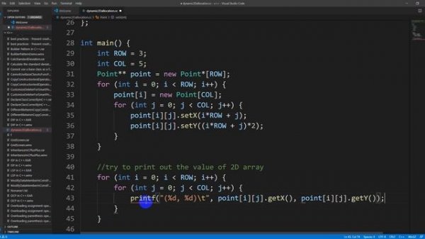 Dynamically allocating a 2D array of objects in C++
