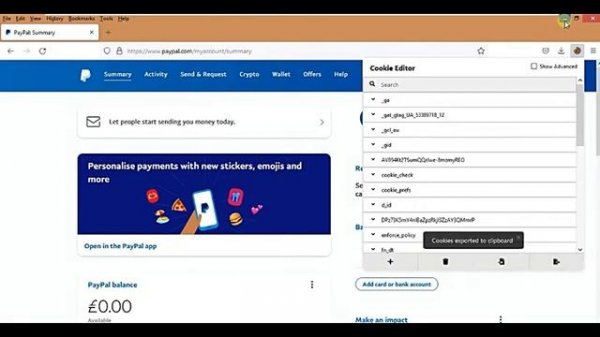 How to  export and import cookies in Firefox for Paypal or any website