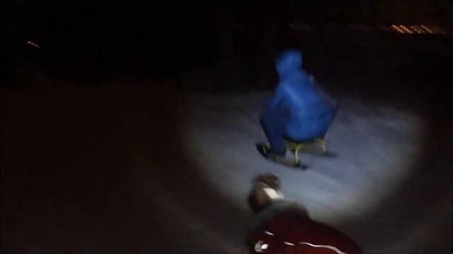 2014 01 05 На снегокате с фонарем с горки смотреть онлайн