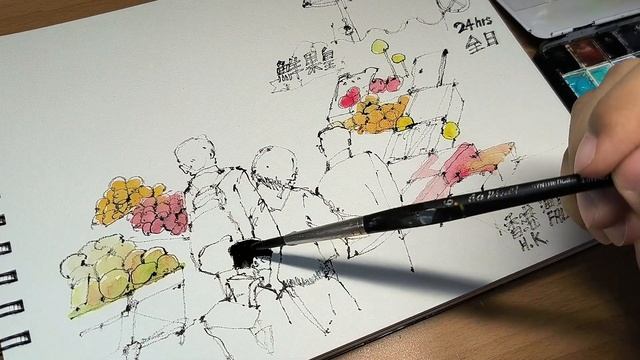 Urban Sketch and Paint Fruit Market in Hong Kong | Step by Step Drawing Process | Easy Watercolor смотреть онлайн