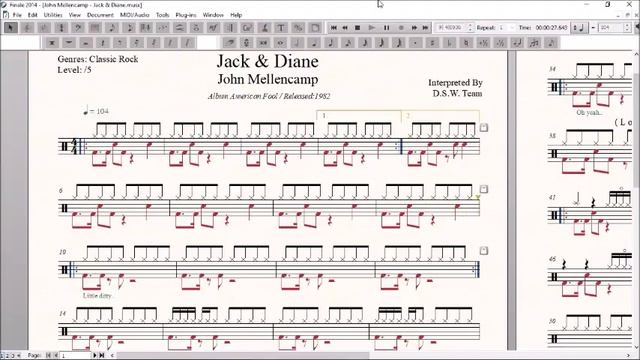 Drum Score World (Sample) - John Mellencamp - Jack & Diane смотреть онлайн