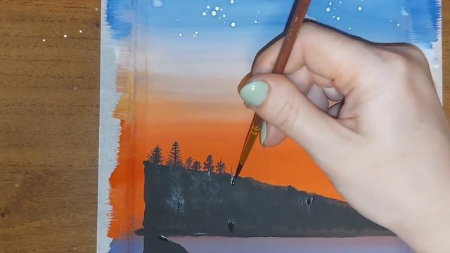 Красивая картина гуашью: Ночной пейзаж . Идея для рисования смотреть онлайн