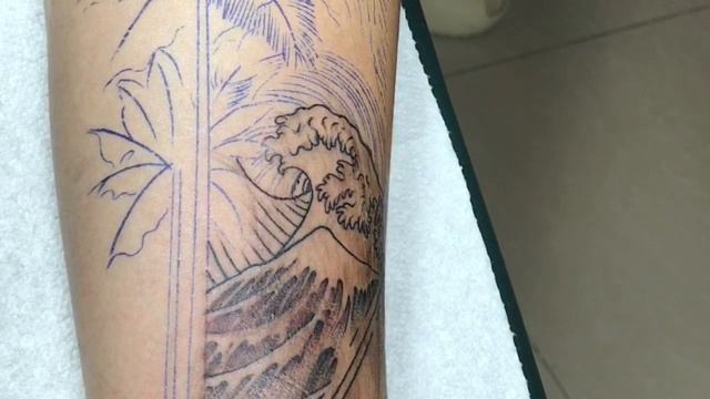 Tattoo Real-Time Video Palm trees mountain and waves tattoo смотреть онлайн
