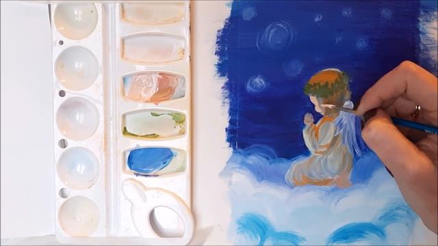 КАК НАРИСОВАТЬ АНГЕЛА КРАСКАМИ. РИСУЕМ АНГЕЛА. РИСУЕМ РОЖДЕСТВО. АНГЕЛ ГУАШЬЮ ПОЭТАПНО смотреть онлайн