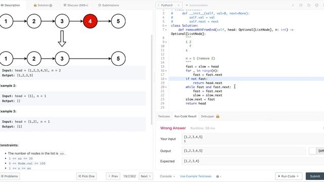Leetcode 19 Remove Nth Node From End of List - Python смотреть онлайн