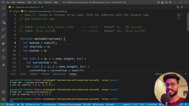 Kadane's Algorithm - DSA with Javascript | Maximum Subarray Sum | Frontend DSA Interview Questions смотреть онлайн