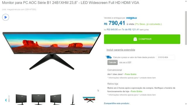 Monitor para PC AOC Série B1 24B1XHM 23,8” - LED Widescreen Full HD HDMI VGA - MAGAZINE LUIZA смотреть онлайн