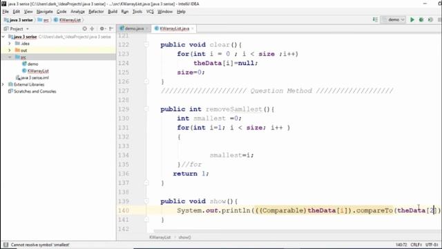 KWarraylist question one #method removeSmallest solving java3 (Arabic) смотреть онлайн