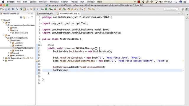 JUnit 5 Assertions - assertNull method смотреть онлайн