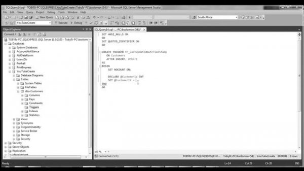 4. MS SQL - Adding a Trigger to a Table in Management Studio