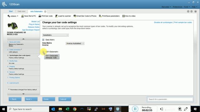 Zebra Scanner Configuration Through 123scan Only Enable Datamatrix