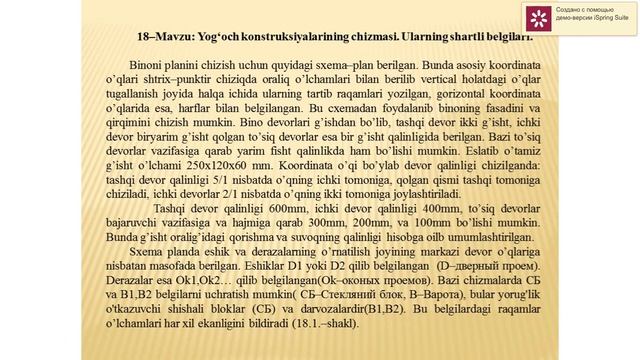 Yog'och konstruksiyalarining chizmasi. Ularning shartli belgilari. смотреть онлайн