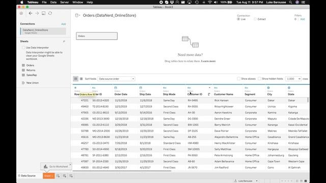 Connect Google Sheets to Tableau & Joining Data - Tableau Tutorial P.1 смотреть онлайн