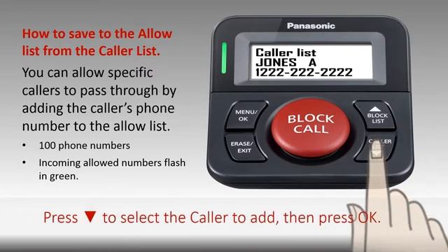 Panasonic - Call Block Machine - KX-TGA710, KX-TGA760, KX-TG3101 - How to save to the Allow List. смотреть онлайн