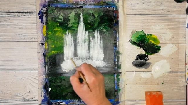 ЛЕТНИЙ ПЕЙЗАЖ легко. Как нарисовать ФОНТАН. смотреть онлайн