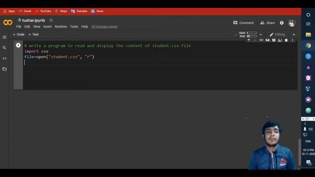 write a python program to read and display the content of student.csv file | developersonline смотреть онлайн