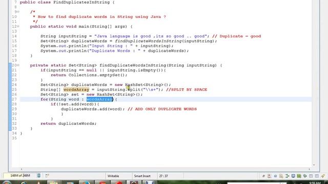 HOW TO FIND DUPLICATE WORDS IN STRING USING JAVA смотреть онлайн