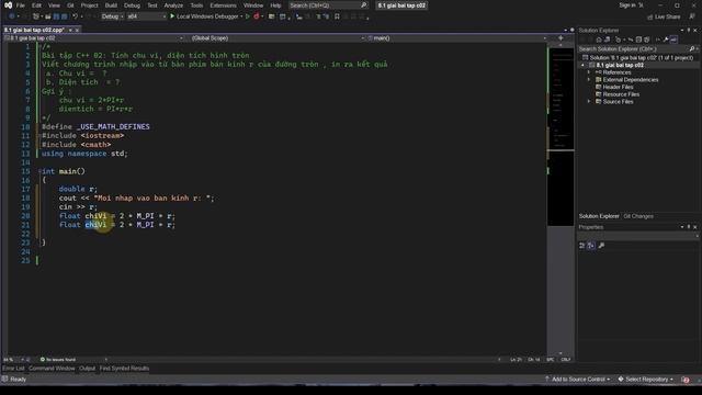 8.1 Giải bài tập C++ 02 - Tính chu vi diện tích hình tròn - Học C++ trên Visual Studio 2023 смотреть онлайн