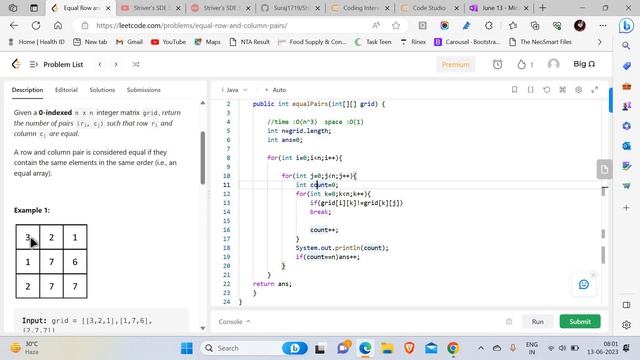 2352. Equal Row and Column Pairs | Intuition | Brute - Optimized |Java смотреть онлайн