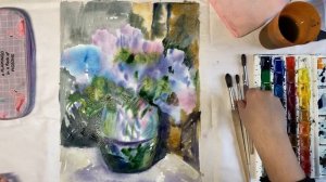 Рисуем букет сирени акварелью