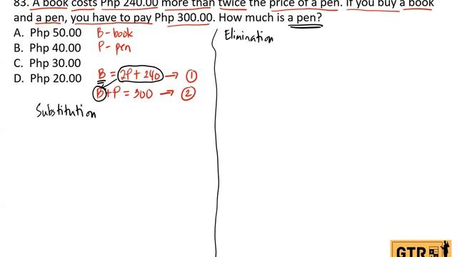 RANDOM MATH PROBLEM #83 | A book costs Php 240.00 more than twice the price of a pen. смотреть онлайн