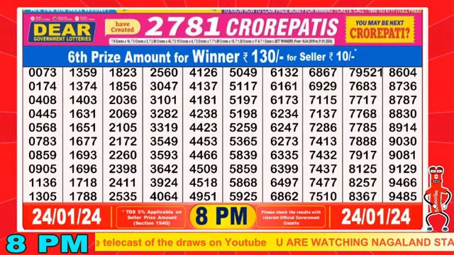 Dear Pelican Wednesday Weekly Lottery 8:00 PM Draw Date 24.01.2024 смотреть онлайн