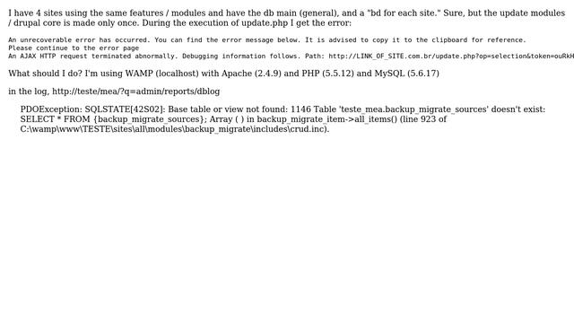 Drupal: Update.php with errors in multisite (WAMP) смотреть онлайн