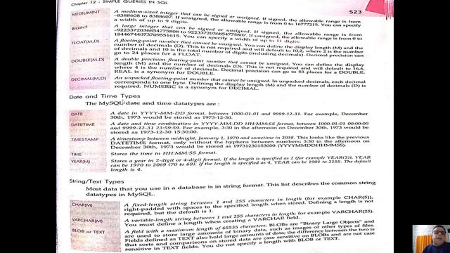 CBSE || Computer Science With Python || Class 12 || Chapter 12 || Simple Queries in SQL || Data Typ смотреть онлайн